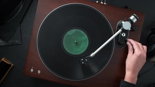 Record Player Needle Starts Music on Vinyl