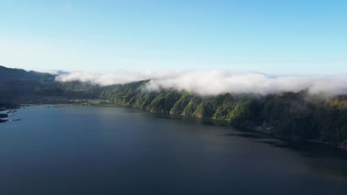 Aerial shot of Lake Batur in Bali island, Indonesia