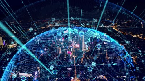 smart Connected city skyline. Futuristic network concept, city Technology