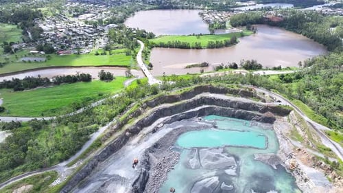 Aerial View of Turquoise Mine near Suburban Area