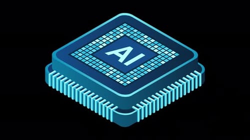 Isometrische Chip-Animation mit künstlicher Intelligenz. Konzept der künstlichen Intelligenz