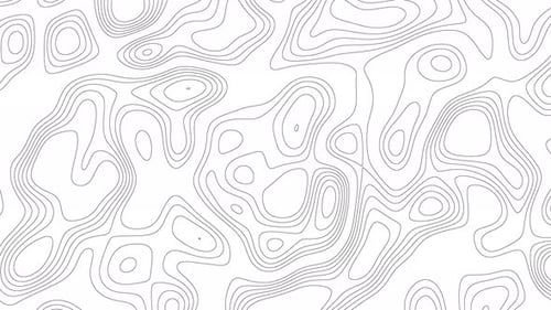 Abstract animated outline topographic contour map. Moving waves on black background. 4K looped