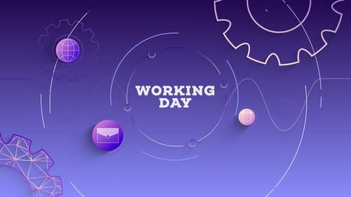 Infographie Journée de travail sur fond violet en boucle