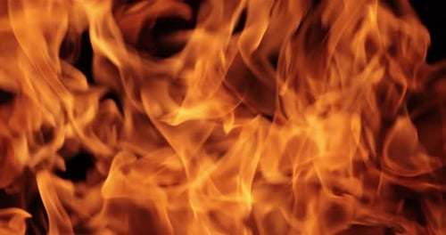 Intense Close Up of Fiery Flames on Black