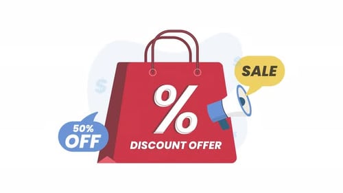 Flat Design Shopping Bag Discount Offer Animation