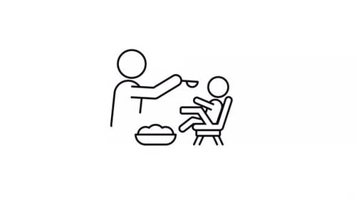 Animated Minimalist Icon of Parent Feeding Baby