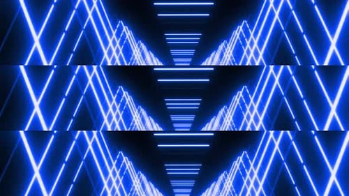 Futuristic Blue Neon Grid Tunnel Motion Background