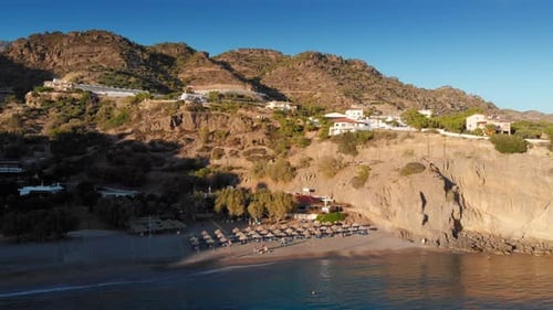Beach resort and mountain landscape