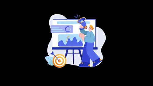 Flat Design Marketing Presentation with Animated Charts and Character