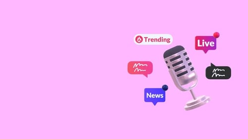 Animated 3D Microphone with Live Streaming and News Icons