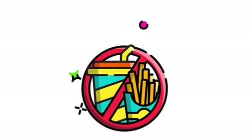 Flat Design No Fast Food Icon Animation