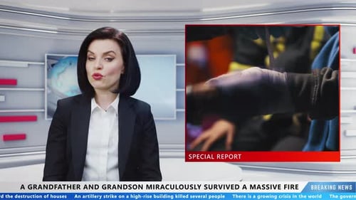 Woman Anchor Reporting About Fire Survivors