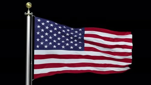 USA flag wind loop on on Transparent Alpha