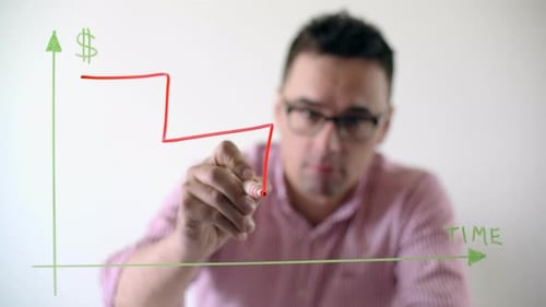 Caucasian Man in His 30s Draws a Graph with a Marker
