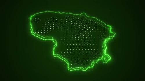 Digital Map Outline with Neon Glow and Dotted Pattern