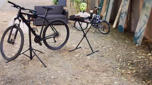 Bikes at Outdoor Repair Shop