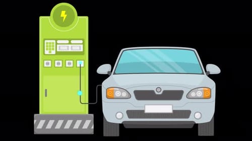Charging Station For Electric Car 4K On Alpha Channel