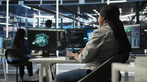 Data Center Employee Deploying AI Solutions Optimizing Equipment