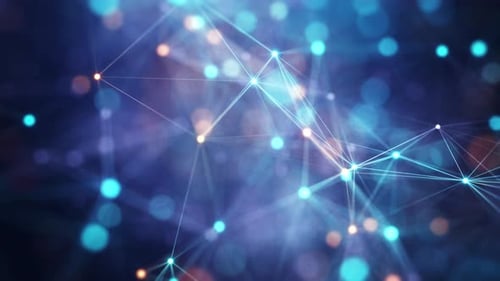 Abstrakte verbundene Punkte und Linien. Konzept der KI-Technologie, Bewegung des digitalen Datenflusses.