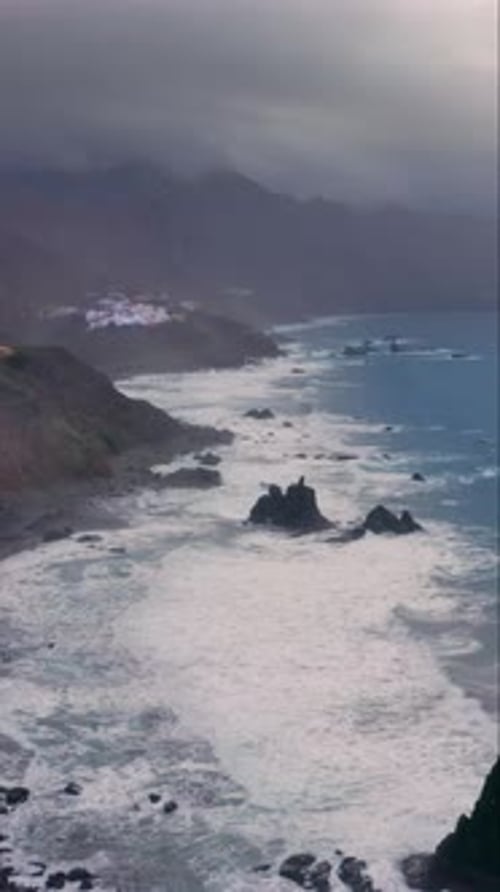Aerial Wild Coastline of Tenerife Canary Islands Spain in Vertical