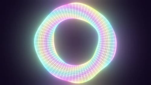 Abstract Neon Wireframe Ring Pulsating Background Loop