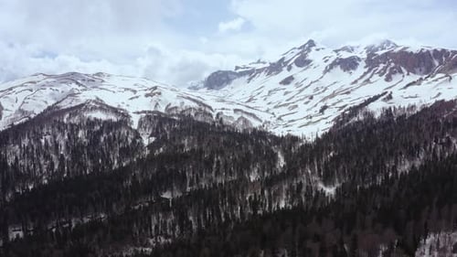 Vuelo a las alturas de una roca de montaña en la República primaveral de Adygea