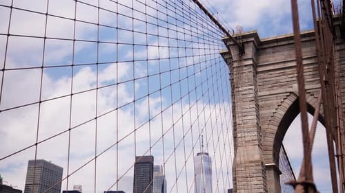 Brooklyn Bridge Arch and Manhattan Skyscrapers
