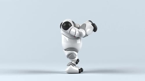 3D Animated White Robot Character Dancing