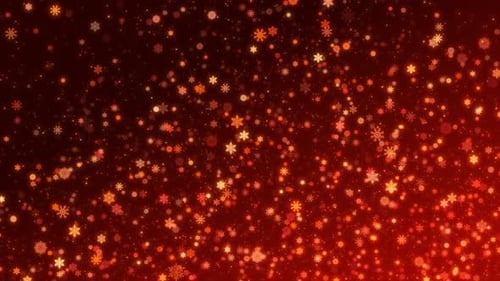 Warm Festive Red and Gold Falling Snowflakes Background Loop