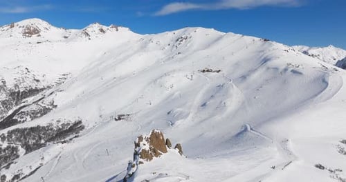 Drone Towards Ski Resort On Mountain