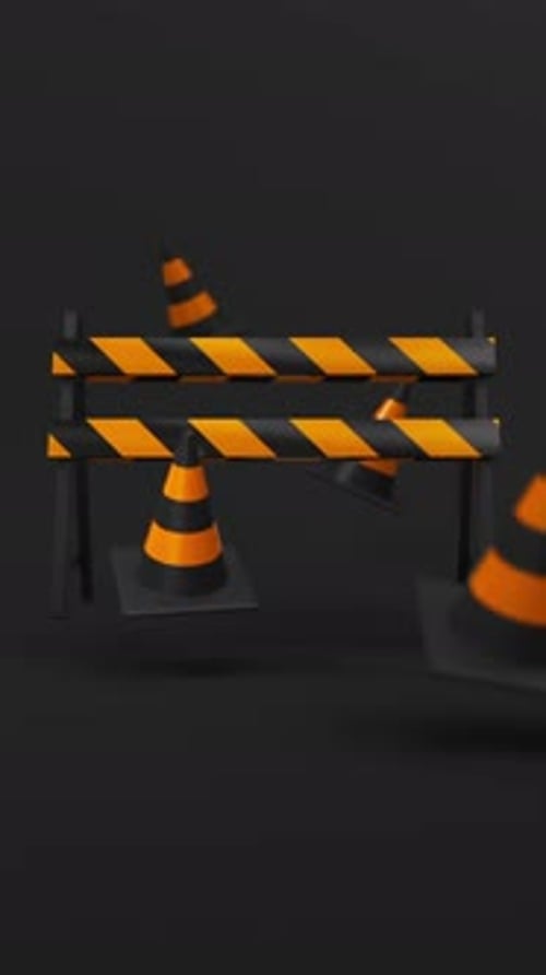 3D Under Construction Barrier and Cones Animated Loop
