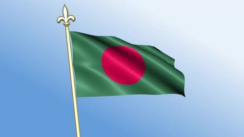 Waving Bangladesh Flag Animation with Gold Pole