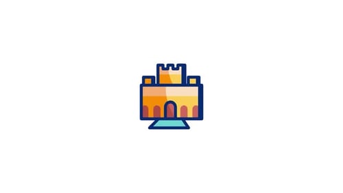 Animated Castle Fort Icon Flat Design Bouncing Loop