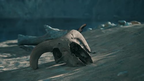 Desert Animal Skull on Sand with Moving Shadows