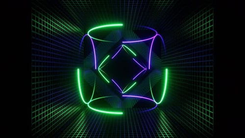 Purple And Turquoise Neon Circle Lights In Square Frames Background Vj Loop In 4K