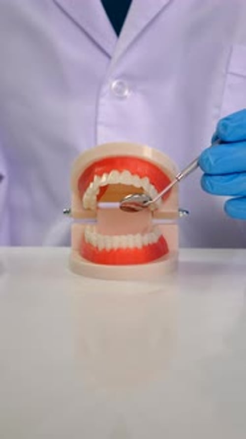 Dental Model Examined with Tools in Vertical Video