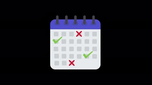 Animated Flat Design Calendar Icon with Check and Cross Marks