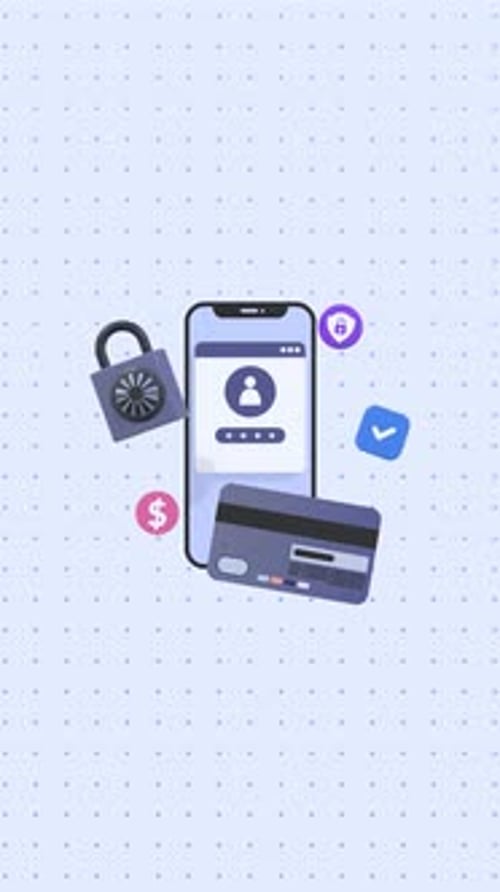 Digital Security and Payment Icons on Smartphone Animation