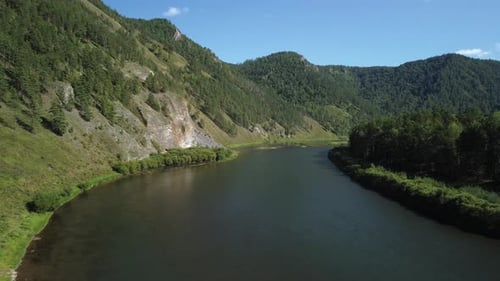 Awesome aerial view of scenic river among mountains