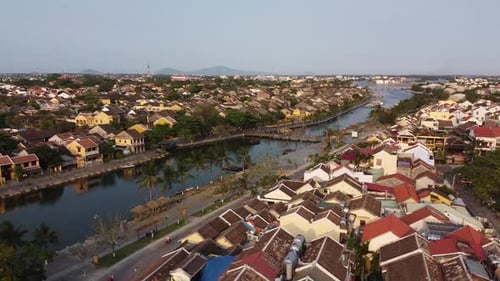 Drone Fly Over the Town of Hoi An Vietnam on a Peaceful Gloomy Day