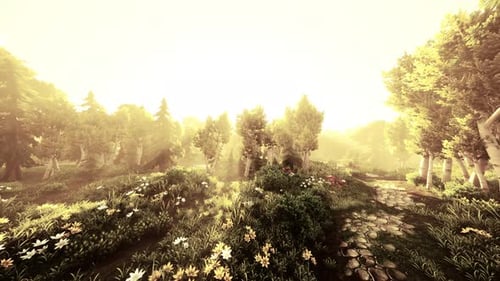 Animated Journey Through a Golden Forest Path