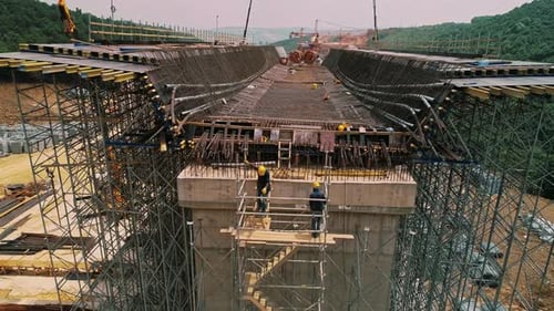 Workers Works On Viaduct Construction