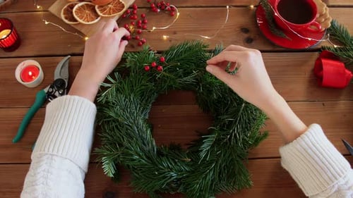 Winter Holidays, Diy and Hobby Concept - Close Up of Woman With