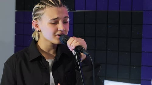 Singer Performing in Recording Studio