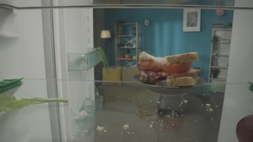 Unfinished Sandwich in Refrigerator Interior