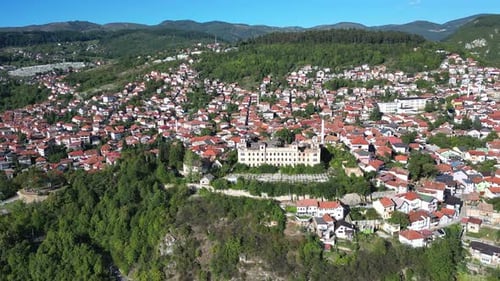 Panoramic Aerial View of Sarajevo and Surrounding Mountains Bosnia and Herzegovina
