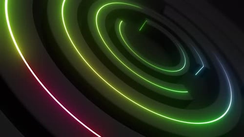 Abstract Neon Glowing Rings Background Loop
