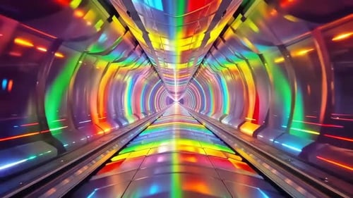 Animation futuriste de tunnel arc-en-ciel se déplaçant dans des tons colorés