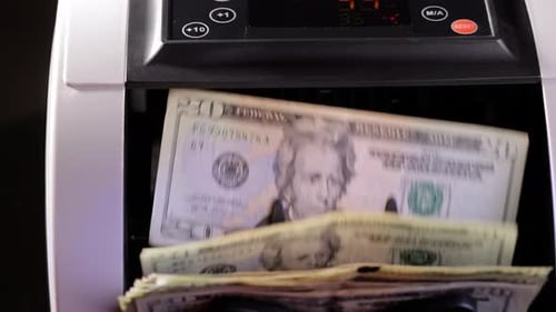 Money counting machine. Slow Motion.