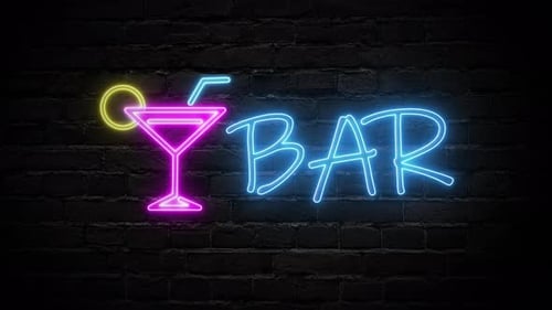 Bar Neon Sign Light on Brick Wall Background